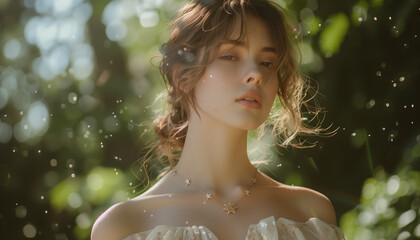 Poster - portrait of a Girl in beautiful gauze dress in the park