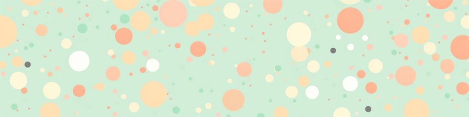 Wall Mural - A retro grunge polka dot background with pastel peach and mint green colors. The background is pattern of various sizes of polka dots, banner