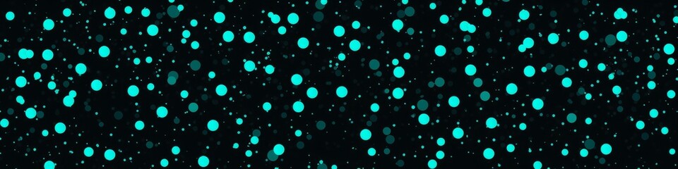 Sticker - Abstract background with a retro grunge style, featuring vibrant turquoise polka dots scattered across a black backdrop, banner