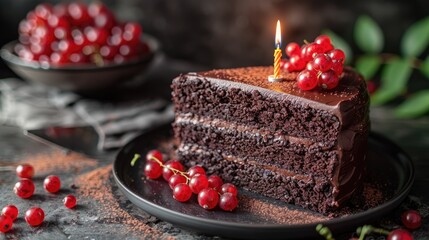 Wall Mural - Birthday chocolate cake with red berries  