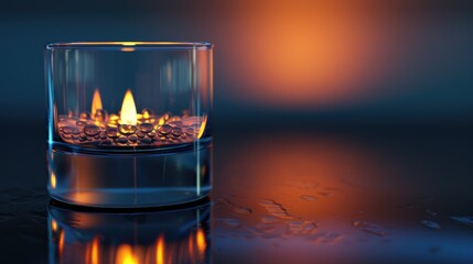 Wall Mural - A candle inside a glass brightly illuminates the darkness