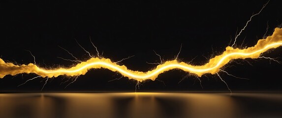 Wall Mural - yellow arc lightning sparks abstract on plain black background banner with copy space