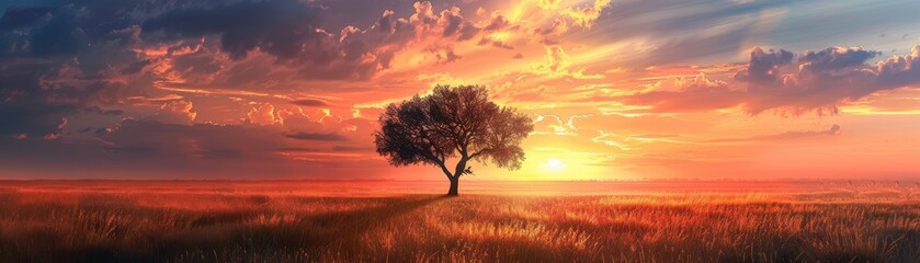 Wall Mural - A lone tree stands in a vast savanna