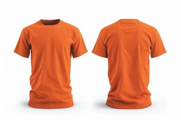 blank orange tshirt mockup template with front and back views isolated on white ai generated