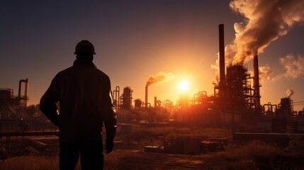 Canvas Print - Engineer standing on a construction site at sunrise, 