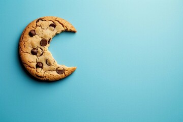 Poster - Half eaten Chocolate chip cookie on colored background