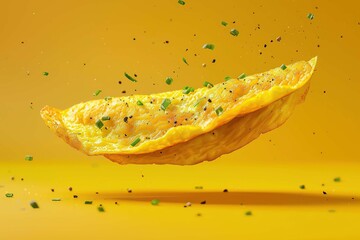 Wall Mural - Omelette levitating on colored background