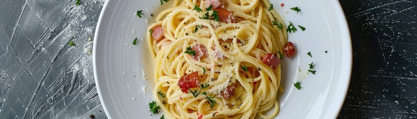 Poster - Aerial perspective of classic spaghetti carbonara