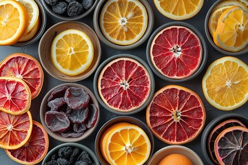 Wall Mural - A bowl of oranges and grapefruit are displayed in a variety of colors