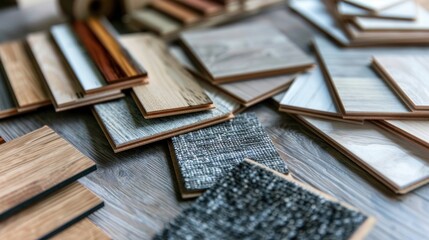 variety of furniture and flooring material samples for interior design 
