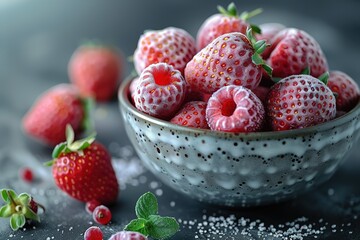 Wall Mural - A bowl of strawberries with a sprinkle of sugar on top