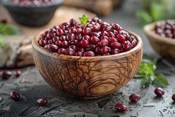 Wall Mural - A bowl of red beans is on a wooden table