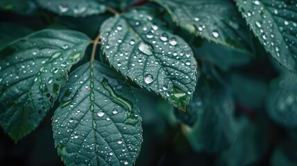 Sticker - Close up macro shot of a plant s green leaf covered in water droplets