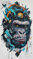 Wall Mural - Cyborg gorilla color tattoo idea on white background