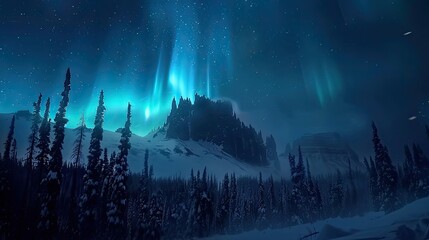 northern lights above a snowy mountain range