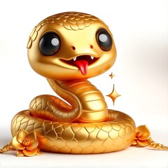 Wall Mural - 3d chinese happy gold snake with happy face, lunar new year theme, white background