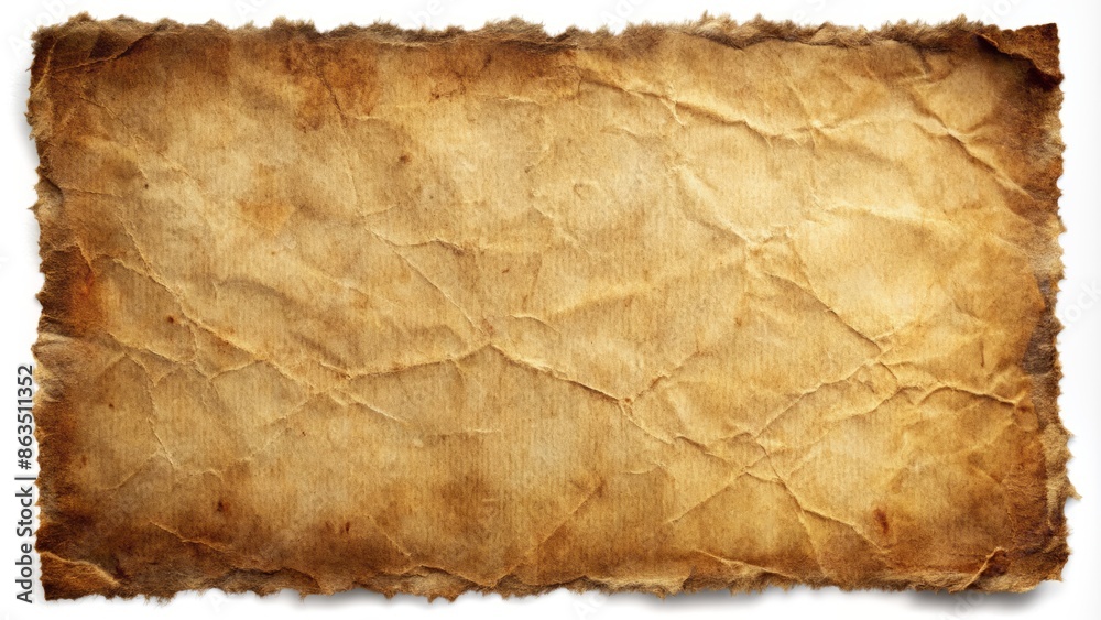 Distressed, torn, and worn paper texture with rough edges, creases, and ...