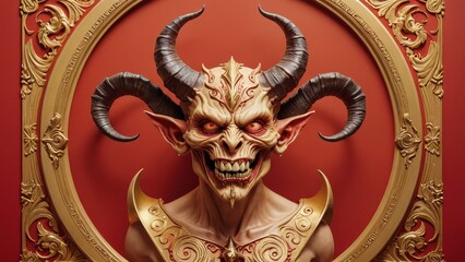 Wall Mural - Devil with Horns in a Golden Frame.