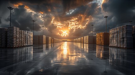 Outdoor warehouse - logistics - storage - cloudy sky 