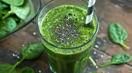 Wall Mural - Detox beverage of spinach and chia seeds in a green smoothie