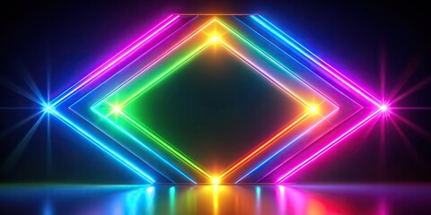 Wall Mural - Glowing geometric shape background with neon light and rainbow energy colors , neon, light, colorful, vibrant, geometric