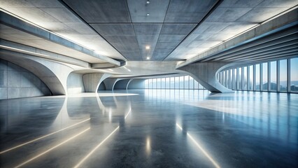 Wall Mural - Futuristic architecture with empty concrete floor, futuristic, abstract, modern, architecture, concrete, empty