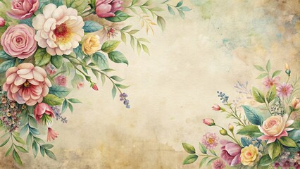 Wall Mural - Watercolor delicate floral design on vintage paper background, watercolor, delicate, floral, old paper, background, vintage