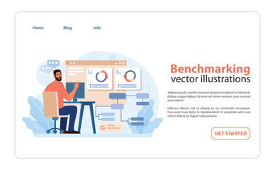 Poster - Benchmarking Analysis Vector. An expert analyzes performance metrics.