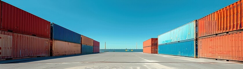 Wall Mural - Container yard with a clear blue sky and ample ground space