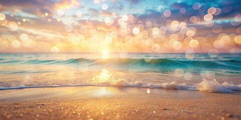 Wall Mural - Sandy shores and pastel skies with twinkling bokeh, epitome of tranquility, beach, shore, sand, pastel, sky, tranquil, peaceful