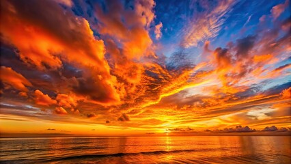 Wall Mural - Vibrant sunset with orange clouds over the horizon, sunset, orange, clouds, sky, vibrant, colorful, evening, dusk