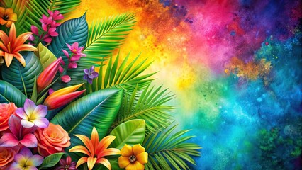 Lush and vibrant tropical flowers on a colorful abstract background, tropical, flowers, vibrant, abstract, background, exotic