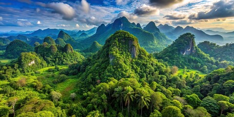 Majestic Bukit Barisan Mountains surrounded by lush tropical forests, Sumatra