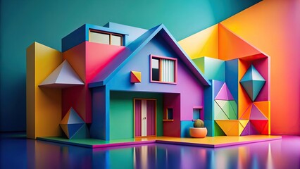 Wall Mural - Abstract house with geometric shapes and vibrant colors, abstract, house, architecture, design, modern, unique