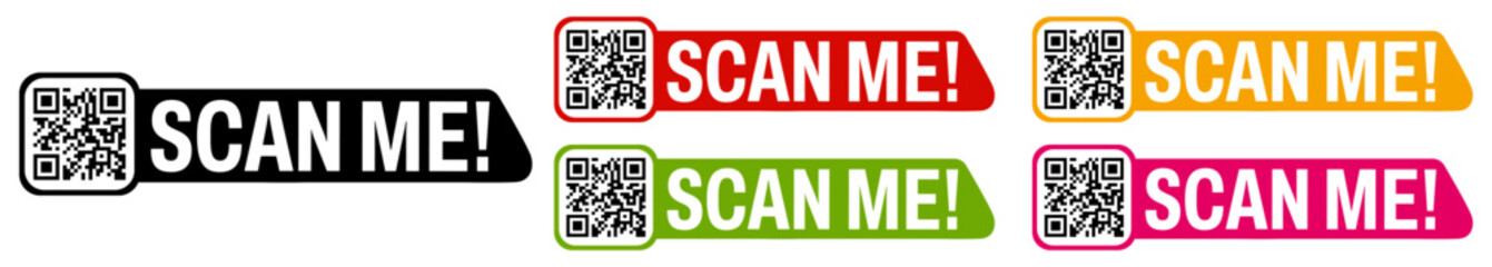 Set collections trendy colorful Scan me QR code icon sign. Inscription Barcode labels template design vector illustration