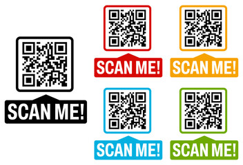 Poster - Set collections trendy colorful Scan me QR code icon sign. Inscription Barcode labels template design vector illustration