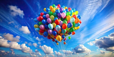 Wall Mural - Bunch of colorful balloons drifting away in the sky, celebration, party, skyward, flying, freedom, floating, festive, cheerful