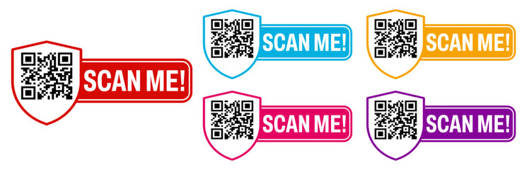 Poster - set Scan me QR code labels sticker icons. Scanning barcode template design vector illustration