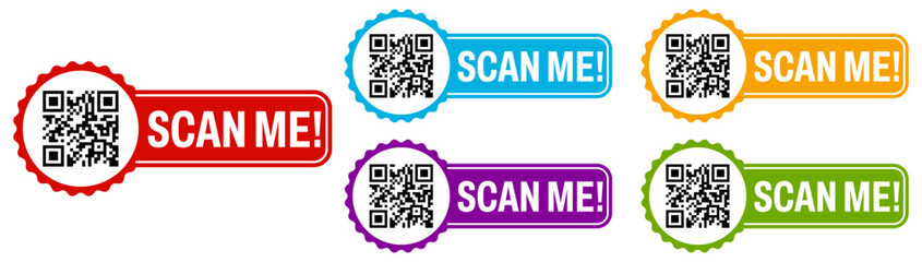 Poster - set Scan me QR code labels sticker icons. Scanning barcode template design vector illustration