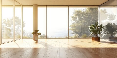 Poster - Spacious Minimalist Room with Panoramic Window View