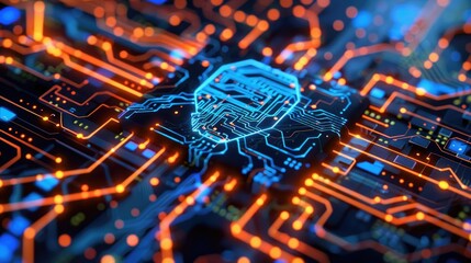 Wall Mural - AI Chip on Circuit Board. Artificial Intelligence and Machine Learning Concept