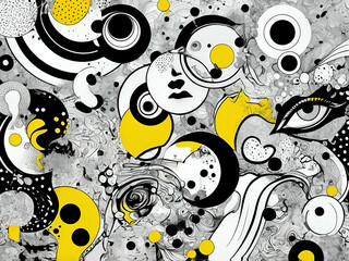 Wall Mural - Abstract pop art doodle art in black white and yellow colors