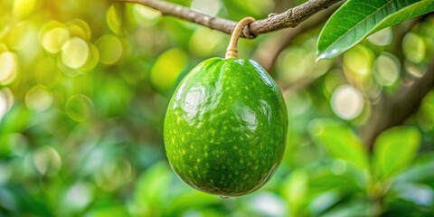 Wall Mural - Close-up of a green Siriguela fruit hanging from a branch in Brazil, Siriguela, fruit, green, ripe, tree, branch, healthy