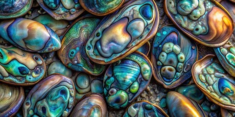 Wall Mural - Close up of abalone stones texture background , abalone, stones, texture, close up, background, pattern, colorful, shiny, vibrant
