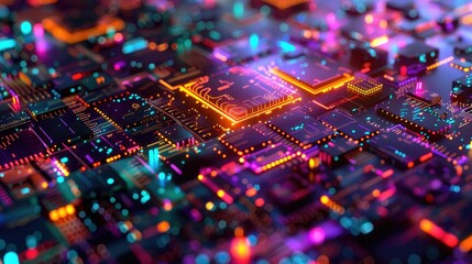 Sticker - Abstract futuristic technology background with glowing neon circuit board and CPU, Concept of AI, big data, machine learning