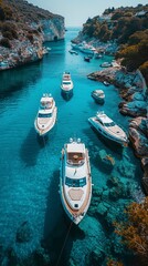 Wall Mural - Luxury Yachts Moored in a Secluded Cove.
