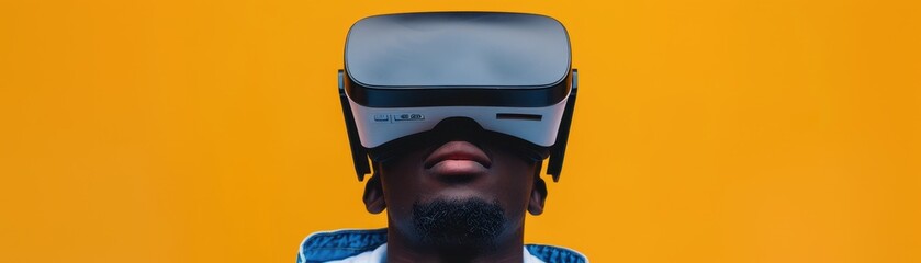 Wall Mural - man enjoying virtual reality on solid background