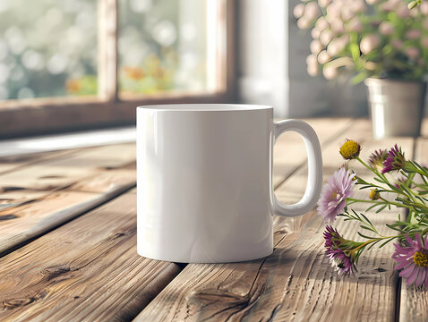 Mug mockup template with flowers, generated ai