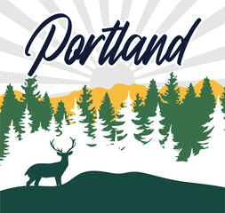 Sticker - portland oregon with beautiful views of forests and nature