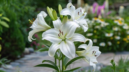 Wall Mural - White Lilies in the Garden 